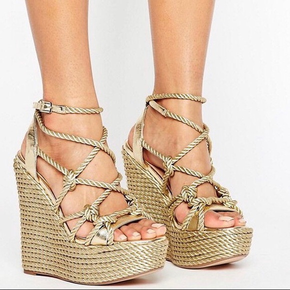 Kurt Geiger Gold Wedge Sandals - Picture 1 of 11